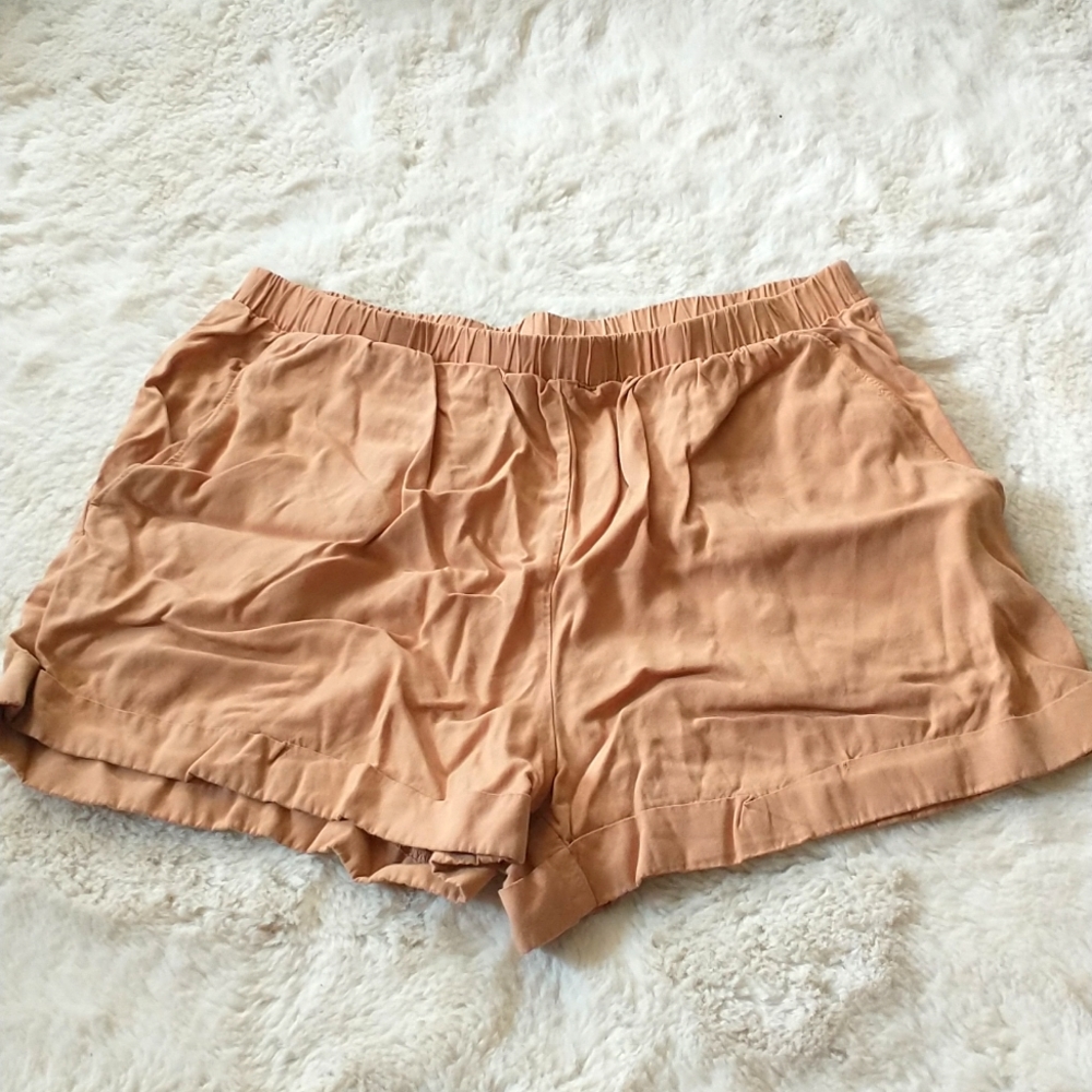 Beige Fabric Shorts